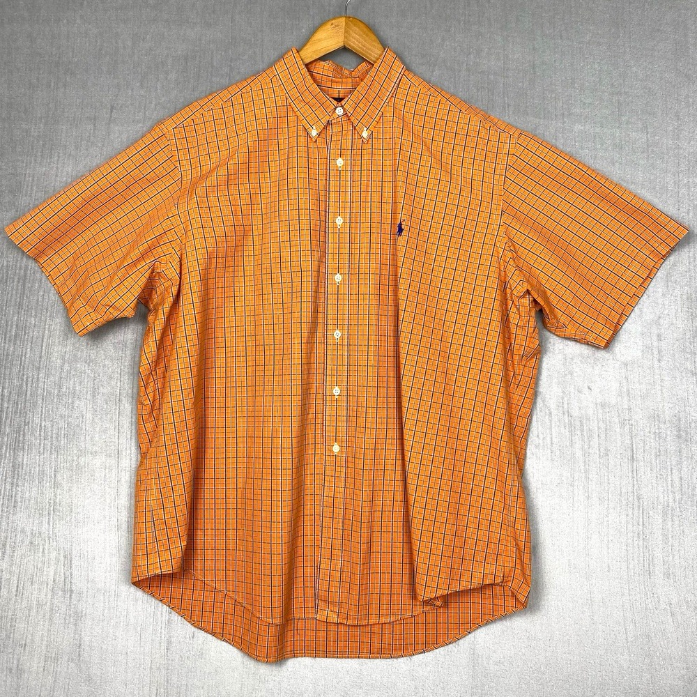 Ralph Lauren Button Down Mens XXL Plaid Blue Pony Classic Fit Short Sleeve Prep